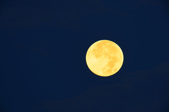 Full Harvest Moon in Night Sky, Saintes-Maries-de-la-Mer, Camargue, Bouches-du-Rhone, Provence-Alpes-Cote d'Azur, France