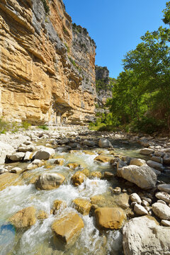 River flowing through Canyon in the Summer, Gorges de L Eygues, Saint May, Remuzat, Drome, France