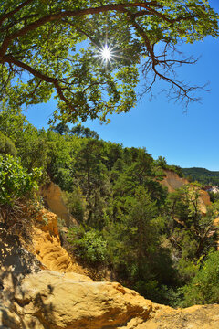 Ocher Breakage with Sun in Summer, Colorado Provencal, Rustrel, Provence, Vaucluse, France