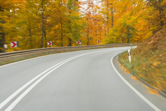 Road View from a Scenic Route in Autumn Forest, Spessart, Franconia, Bavaria, Germany