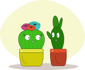 Vector illustration. Cacti communicate.