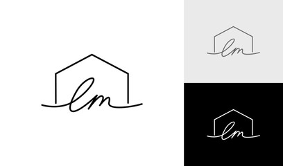 Handwritting letter LM with house logo design vector