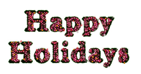  Beautiful christmas graphic element of sparkling illumination on text Happy Holidays made of pine with snowflake and shiny stars and red berries on transparent background (RGBA 3D Rendering PNG)