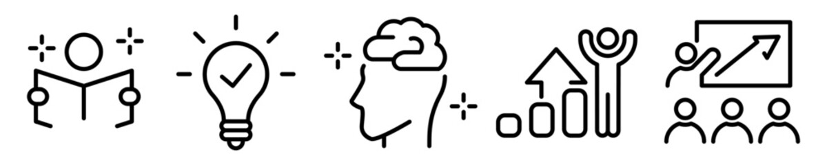 Conjunto de iconos de formación. Aprendizaje, conocimientos, crecimiento personal. Ilustración vectorial