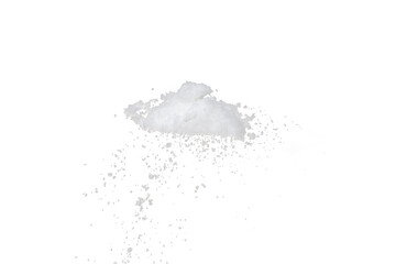 Photo image of falling down snow, heavy big small size snows. Freeze shot on black background isolated overlay. Fluffy White snowflakes splash cloud in mid air. Real Snow high speed shutter