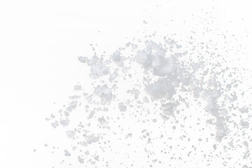 Fototapeta premium Photo image of falling down snow, heavy big small size snows. Freeze shot on black background isolated overlay. Fluffy White snowflakes splash cloud in mid air. Real Snow high speed shutter