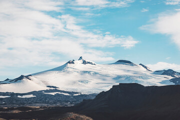 Fototapeta na wymiar White glacier cap of snowy Snaefellsjokull volcano in Iceland