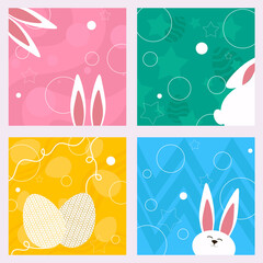 set of colored backgrounds for easter with eggs and a bunny
