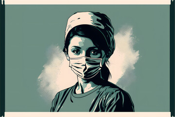 A nurse wearing mask, nurse illustration, vector illustration, mask illustration 