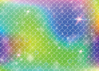 Kawaii mermaid background with princess rainbow scales pattern.