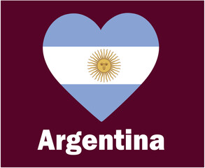 Argentina Flag Heart With Names Symbol Design Latin America football Final Vector Latin American Countries Football Teams Illustration