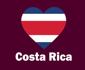 Costa Rica Flag Heart With Names Symbol Design North America football Final Vector North American Countries Football Teams Illustration