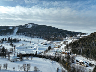 Czarna Gora resort. Mountains covered with snow