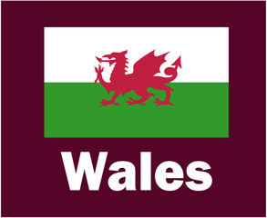 Wales Flag Emblem With Names Symbol Design Europe football Final Vector European Countries Football Teams Illustration