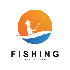 fishing logo vector with slogan template