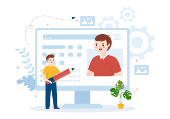 Personal Portfolio with Profile Data, Resume or Self Improvement to Attract Clients and Employers in Flat Cartoon Hand Drawn Templates Illustration