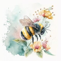 Fototapeta Beautiful bees watercolor illustration made with Generative AI
 obraz