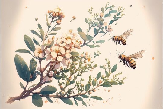 Beautiful bees watercolor illustration made with Generative AI
