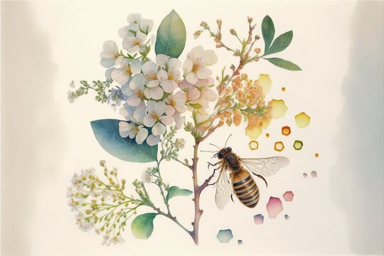 Beautiful bees watercolor illustration made with Generative AI
