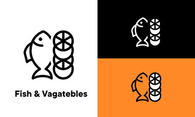 fish and vegetable vector outline style Editable strokes. Pixel perfect.