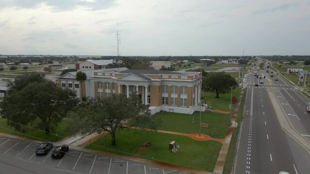 Aerial video Glades County Courthouse Moore Haven FL USA