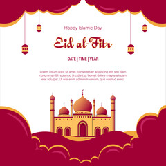 vector happy islamic day with mosque illustration for social media