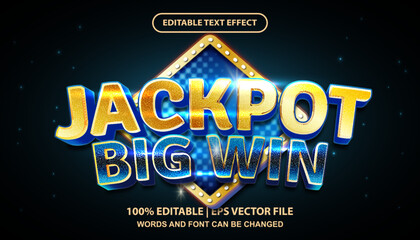 Jackpot winner editable text effect template, gold metal effect, blue bold font style