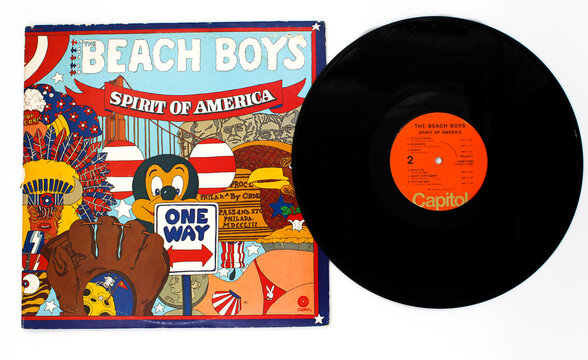 Classic rock band, The Beach Boys music album on vinyl record LP disc. Titled Spirit of America album cover taken in Miami. FL on Dec 2022.