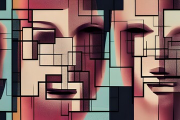 Abstract cubist portrait faces as texture. - Generative AI