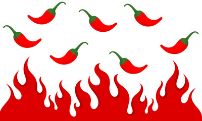illustration with a spicy theme with a design of red chilies and a burning fire indicating spicy and hot