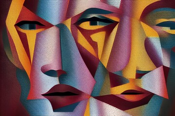 Abstract cubist portrait faces as texture. - Generative AI