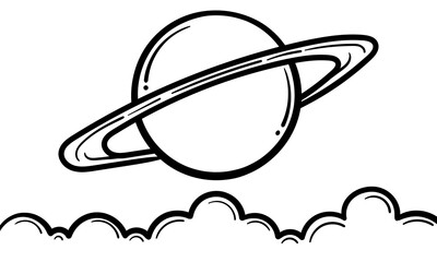 hand drawn illustration of planet saturn and cloud on white background © rizki dian pratama