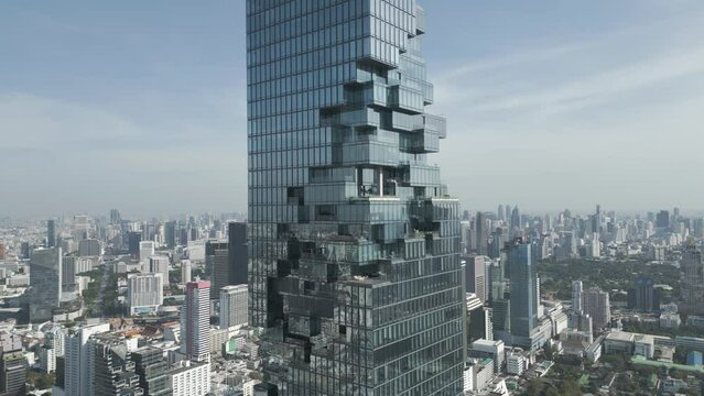 Aerial view of Mahanakhon tower in Bangkok downtown, Thailand.