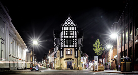 View of night Leicester, a city in England’s East Midlands region, in Christmas time