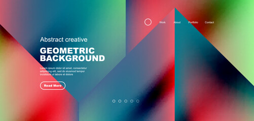 Fluid gradient geometric triangles, abstract landing page background. Minimal shapes composition for wallpaper, banner, background, leaflet, catalog, cover, flyer
