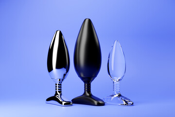 Set of  adult toys, black  butt anal plugs . 3D illustration