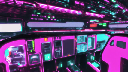 Obraz premium アニメ調のサイバーパンク背景イラスト(AI generated image)