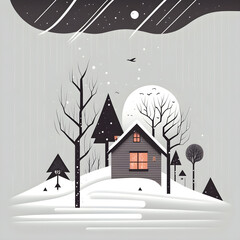 winter landscape with house, vector illustration, winter background, Christmas background, vector art 