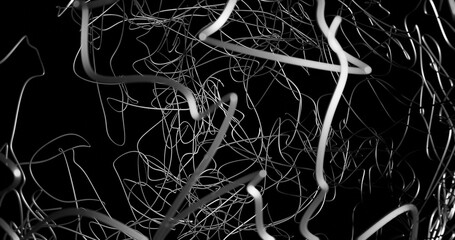 Render with metallic curved line on black, soft focus