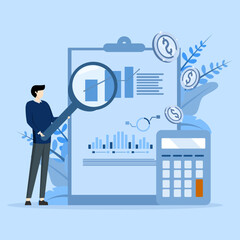 Audit service Help concept. Financial reports, bookkeeping analysis, Investors make an assessment of company costs, company financial management. flat vector modern illustration