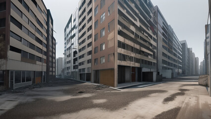 Obraz premium アニメ調のポストアポカリプスや廃墟系背景イラスト(AI generated image)