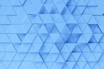 3D rendering. Blue pattern of triangles of different shapes. Minimalistic pattern of simple shapes, similar to the tops of mountains. Bright creative symmetric texture