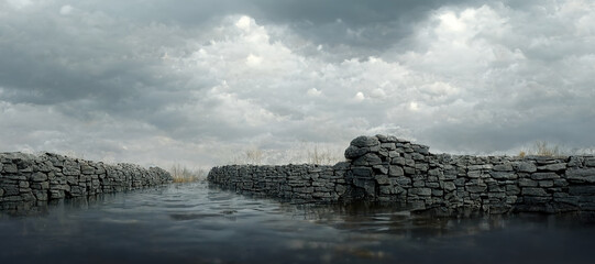 rocks on the water with sky background