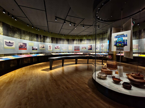 Tribal Nation's Gallery Exhibit with Baskets, Housewares, and Appliqued Bag on Display at the First Americans Museum in Oklahoma City