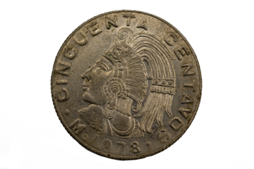 Moneda Mexicana de 50 centavos 1978 con la cara de Cuauhtémoc de lado.