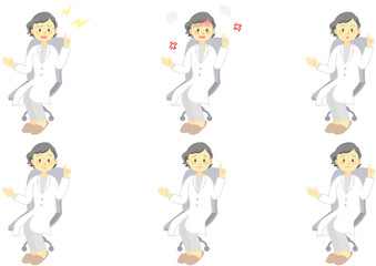 Naklejka premium イラスト素材: セット 椅子に座る女性医師のイラスト 人物 喜怒哀楽（透過背景） 