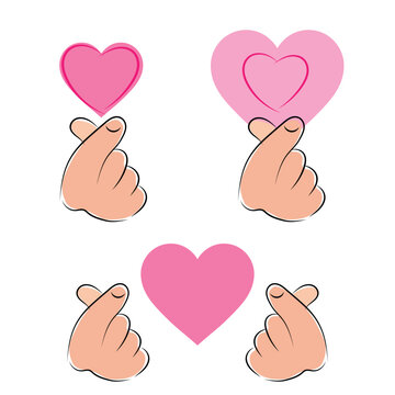 Sketch mini heart, Icon of hand making small heart, I love you or mini heart sign isolated on white background, vector illustration