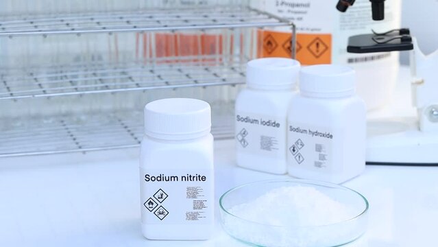 Sodium nitrite in bottle , chemical in the laboratory and industry, Chemicals used in the analysis