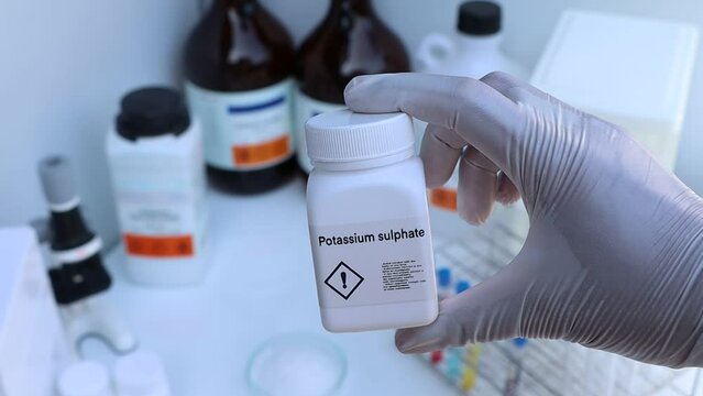 Potassium sulphate in bottle , chemical in the laboratory and industry, Chemicals used in the analysis