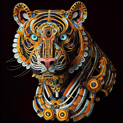 Fototapeta na wymiar Papercut Bengal Tiger, AI 